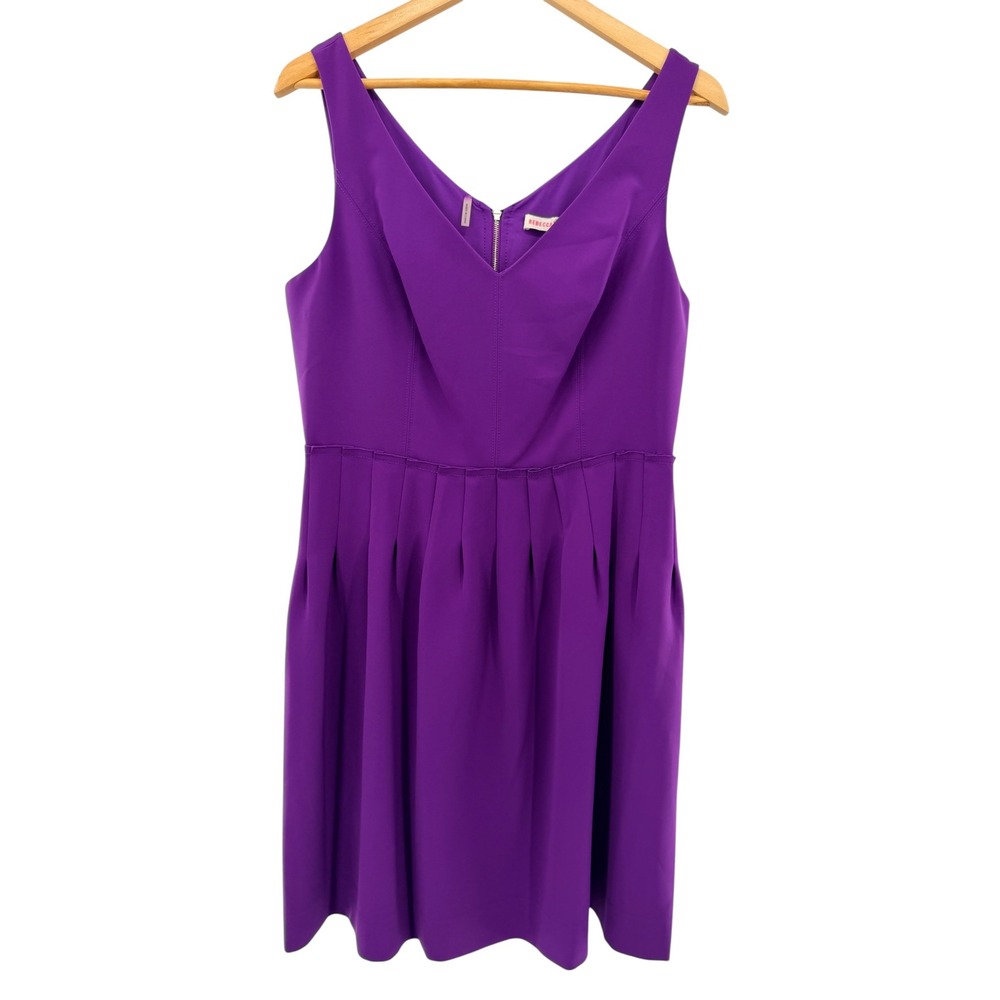 Rebecca Taylor Purple V-Neck Pleated Fit & Flare Cocktail Dress Womens Size‎ 12